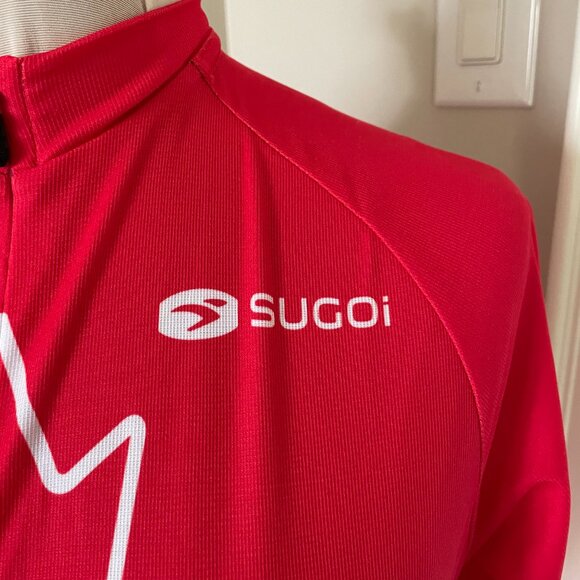 SUGOI Men's Size Small Cycling Jersey Canada Logo Red White 3/4 Zip Short Sleeve - Picture 2 of 13